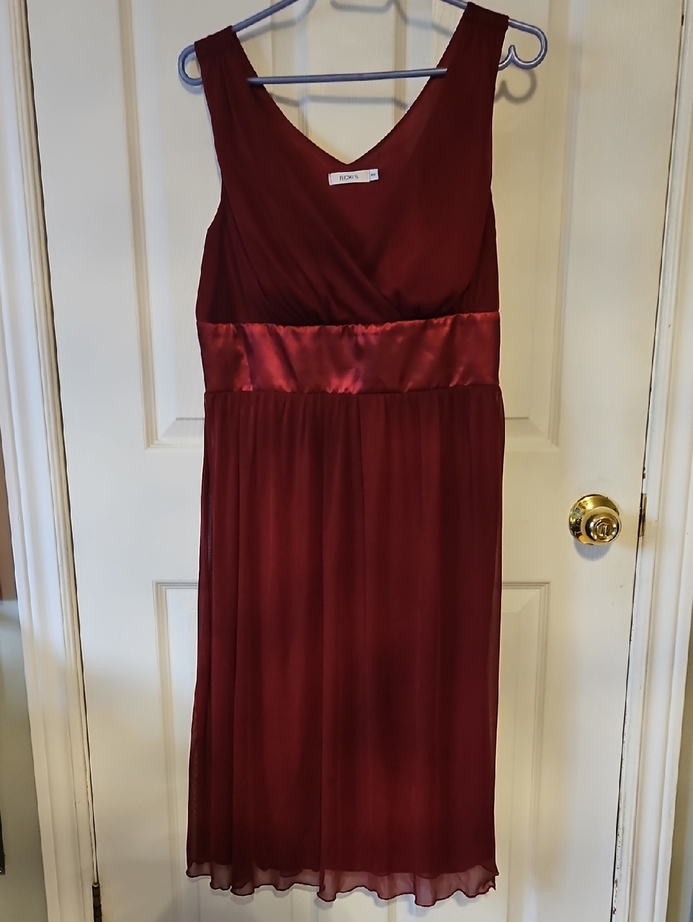 Ricki's Wine Red Satin-Waist Midi Dress